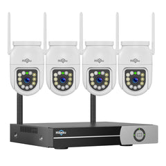 Hiseeu 3MP Wireless Outdoor Security System,4 CCTV PTZ Cameras with 2.4G WiFi,4K 16-Channel NVR,2-Way Audio, Color Night Vision, Human Detection,24/7 Surveillance-No HDD