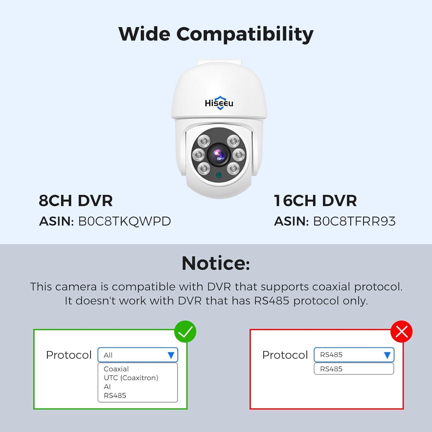 Hiseeu 5MP AHD CCTV PTZ Home Wired Security Camera 350°pan and 90°tilt 60ft IR Clear Night Vision Analog TVL Security Dome Wired Camera for Indoor Outdoor Security Replacement Camera 1PCS - Hiseeu