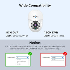 Hiseeu 5MP AHD CCTV PTZ Home Wired Security Camera 350°pan and 90°tilt 60ft IR Clear Night Vision Analog TVL Security Dome Wired Camera for Indoor Outdoor Security Replacement Camera 1PCS - Hiseeu