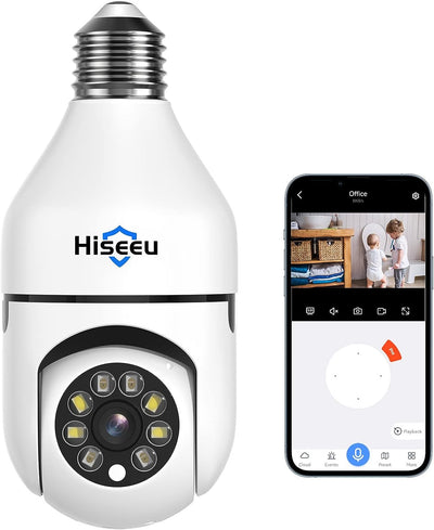 Wireless Light Bulb Camera, 2.4GHz WiFi Bulb Camera, 2-Way-Audio, Motion Detection and Alarm, 3MP Full Color Night Vision, SD/Cloud Storage, Work with Alexa, E26/E27 Socket