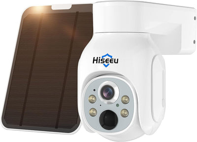 Solar Security Camera Outdoor, 4MP Wireless Battery Camera, PTZ 360° View, PIR Motion Detection, Color Night Vision, IP66, 2-Way Audio, 2.4G WiFi, Compatible with Alexa