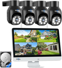 Hiseeu Wireless Security Camera System,All-in-One with 15" LCD Monitor 10CH NVR 4PCS 5MP PTZ Outdoor Camera,3TB HDD Storage, 2-Way Audio, Color Night Vision, Motion Alert,2.4Ghz WiFi - Hiseeu