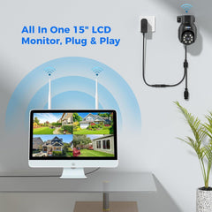 Hiseeu Wireless Security Camera System,All-in-One with 15" LCD Monitor 10CH NVR 4PCS 5MP PTZ Outdoor Camera,3TB HDD Storage, 2-Way Audio, Color Night Vision, Motion Alert,2.4Ghz WiFi - Hiseeu