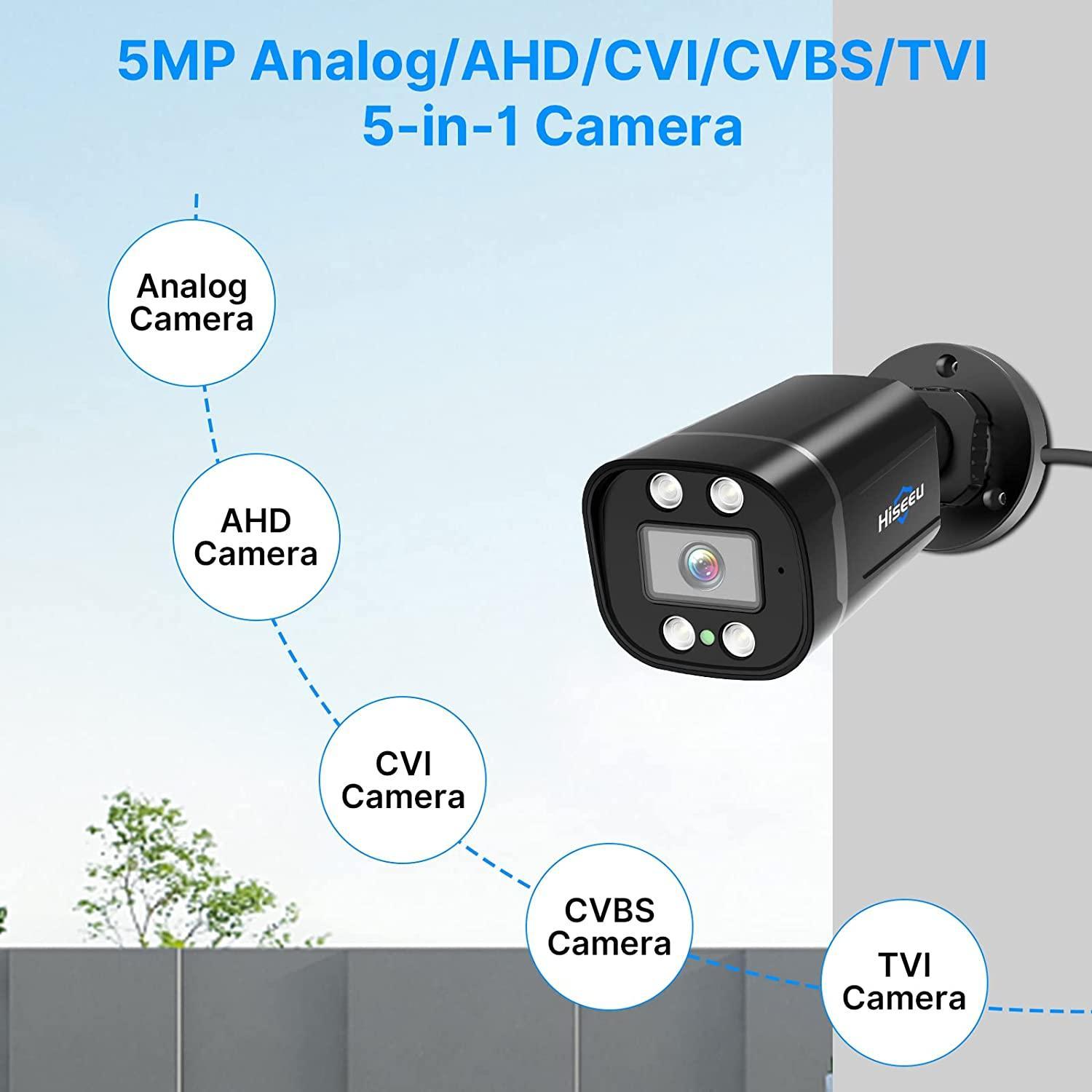 Hiseeu HD 5MP Analog/AHD/CVI/XVI 2560 TVL Wired Security Camera Outdoor for 5MP Analog Surveillance Dvr Kits, IP 66 Waterproof, Clear Night Vision up to 60ft, Remote Access - Hiseeu
