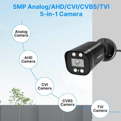 Hiseeu HD 5MP Analog/AHD/CVI/XVI 2560 TVL Wired Security Camera Outdoor for 5MP Analog Surveillance Dvr Kits, IP 66 Waterproof, Clear Night Vision up to 60ft, Remote Access - Hiseeu