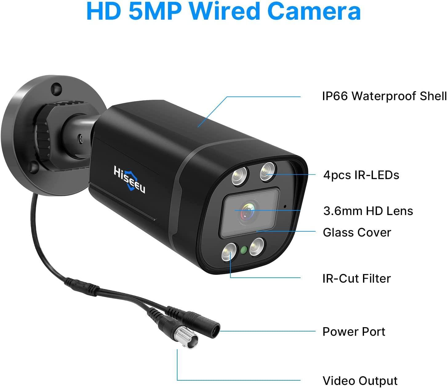 Hiseeu HD 5MP Analog/AHD/CVI/XVI 2560 TVL Wired Security Camera Outdoor for 5MP Analog Surveillance Dvr Kits, IP 66 Waterproof, Clear Night Vision up to 60ft, Remote Access - Hiseeu