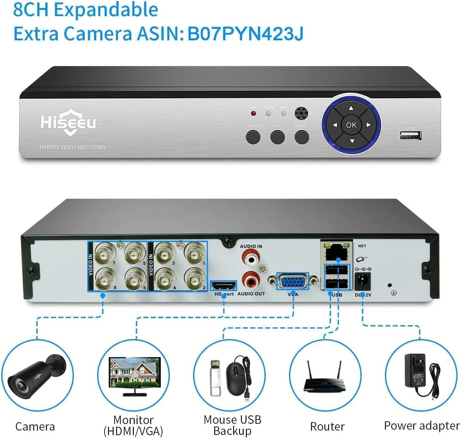 Hiseeu HD 5MP Analog/AHD/CVI/XVI 2560 TVL Wired Security Camera Outdoor for 5MP Analog Surveillance Dvr Kits, IP 66 Waterproof, Clear Night Vision up to 60ft, Remote Access - Hiseeu