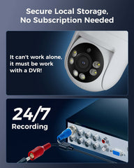 Hiseeu 5MP HD-TVI Dome PTZ Home Surveillance Cameras with 355° pan and 90° tilt,100ft IR Night Vision,IP67 Weatherproof Wired Security Camera for Indoor Outdoor Security Replacement Camera