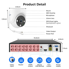 Hiseeu 16 Channel 3K Wired Security Camera System with Smart Dual Light,Audio,Person/Vehicle Detection,121°Wide View,5MP 16CH DVR,12PCS 5MP IP67 Outdoor CCTV Cameras,3TB HDD for 24/7 Surveillance
