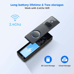 2.4Ghz WiFi 2MP Wireless Doorbell Camera with Chime and Voice Changer 100% Wire-Free Battery Powered