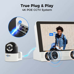 【4K+PTZ】Hiseeu 8MP PoE CCTV Security Camera System,12'' LCD Monitor with 8CH NVR,4X8MP PoE PTZ Camera with Color Night Vision IP66 Waterproof Remote Access Two-way Audio