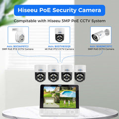 【4K+PTZ】Hiseeu 8MP PoE CCTV Security Camera System,12'' LCD Monitor with 8CH NVR,4X8MP PoE PTZ Camera with Color Night Vision IP66 Waterproof Remote Access Two-way Audio