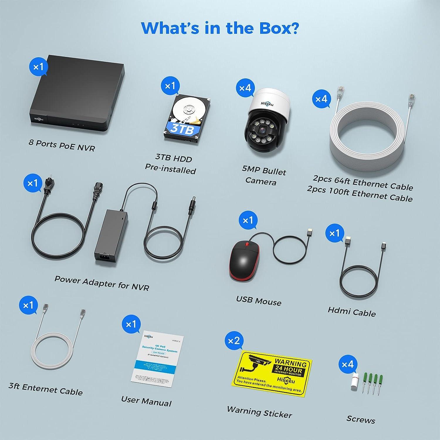 Hiseeu 4K PoE Security Camera System,CCTV Camera Security System w/5MP Home Security Cameras, PTZ 270°Pan 90°Tilt,2-Way Audio,Remote Access,Night Vision,Waterproof,7/24 Record - Hiseeu