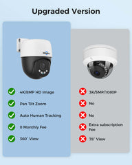 【4K HD+360°View】 Hiseeu 4K PoE Security Camera System, 8MP PTZ Wired Security Camera Outdoor&Indoor, Auto Human Tracking, Free Remote Access, 2 Way Audio, Plug and Play, 2TB HDD for 7/24 Record