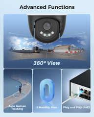 【4K HD+360°View】 Hiseeu 4K PoE Security Camera System, 8MP PTZ Wired Security Camera Outdoor&Indoor, Auto Human Tracking, Free Remote Access, 2 Way Audio, Plug and Play, 2TB HDD for 7/24 Record