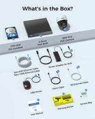 【4K HD+360°View】 Hiseeu 4K PoE Security Camera System, 8MP PTZ Wired Security Camera Outdoor&Indoor, Auto Human Tracking, Free Remote Access, 2 Way Audio, Plug and Play, 2TB HDD for 7/24 Record