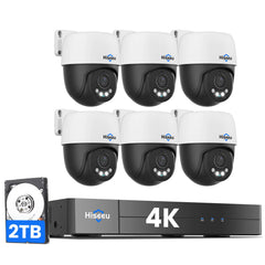 【4K HD+360°View】 Hiseeu 4K PoE Security Camera System, 8MP PTZ Wired Security Camera Outdoor&Indoor, Auto Human Tracking, Free Remote Access, 2 Way Audio, Plug and Play, 2TB HDD for 7/24 Record