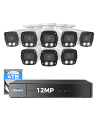 Hiseeu 12MP PoE Security Camera System, 8 Pcs 12MP Security Cameras, 121° Wide View, Person Vehicle Detect, 2-Way Audio, Soptlights Color Night Vision, 16 CH PoE NVR with 4TB HDD for Home Surveillance