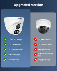 12MP 121° Wide View Wired PoE IP Dome Camera Human Vehicle Detect IP67 Waterproof
