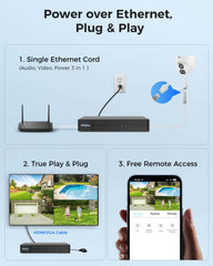 【121°Wide View+4K HD】 Hiseeu 4K Security Camera System, 8 Pcs 8MP PoE Security Camera Outdoor&Indoor, No Monthly Fee, Human Vehicle Detect, Smart Playback, 2TB Hard Drive for Surveillance 7/24 Record