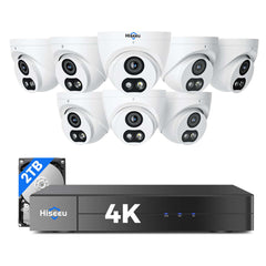 【121°Wide View+4K HD】 Hiseeu 4K Security Camera System, 8 Pcs 8MP PoE Security Camera Outdoor&Indoor, No Monthly Fee, Human Vehicle Detect, Smart Playback, 2TB Hard Drive for Surveillance 7/24 Record