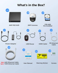 【4K HD+360°View】 Hiseeu 4K PoE Security Camera System, 8MP PTZ Wired Security Camera Outdoor&Indoor, Auto Human Tracking, Free Remote Access, 2 Way Audio, Plug and Play, 2TB HDD for 7/24 Record