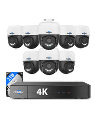 【4K HD+360°View】 Hiseeu 4K PoE Security Camera System, 8MP PTZ Wired Security Camera Outdoor&Indoor, Auto Human Tracking, Free Remote Access, 2 Way Audio, Plug and Play, 2TB HDD for 7/24 Record