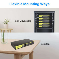 【1000 Mbps】Hiseeu PoE Switch 16 PoE Ports and 2 Gigabit Uplink Ports 802.3af/at Compliant Plug & Play with 250W and Extend 820FT Desktop/Wall Mount