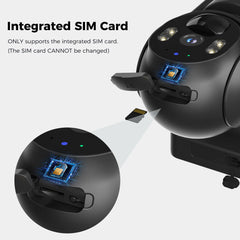 2K 4MP No WiFi 24/7 Recording 4G LTE Cellular Wireless Outdoor 360° PTZ Black Color Camera Solar Powered 64G SD & SIM Card Included