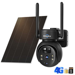 2K 4MP No WiFi 24/7 Recording 4G LTE Cellular Wireless Outdoor 360° PTZ Black Color Camera Solar Powered 64G SD & SIM Card Included