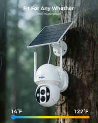 2K 4MP 360° PTZ View No WiFi 4G LTE Cellular Wireless Solar Powered Security Outdoor Camera 64G SD&SIM Card Included