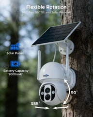 2K 4MP 360° PTZ View No WiFi 4G LTE Cellular Wireless Solar Powered Security Outdoor Camera 64G SD&SIM Card Included