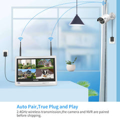 【No Hard Drive】Hiseeu 12inch LCD Wireless WiFi NVR 10 Channels Network Video Recorder Works with Hiseeu Wireless Cameras