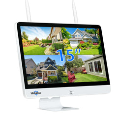 【No HDD】 15'' LCD Wireless WiFi NVR 16 Channels Network Video Recorder, Built-in WiFi Router and Speaker, Supports up to 6TB HDD, Work with Hiseeu Wireless Camera, 24/7 Record
