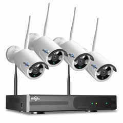 Hiseeu 4Pcs 3MP Wired Wi-Fi Security Camera System,Color Night Vision , IP66 Waterproof, Motion Alert,No HDD