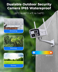 2.4/5G WiFi Pro 4MP Dual Lens Ultra Wide Angle Wireless Outdoor Camera 24/7 Recording