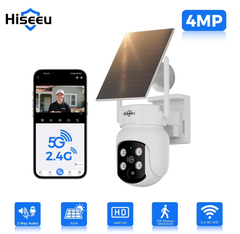 Hiseeu 4MP Solar Security Camera Wireless Outdoor ,2.4G /5G WiFi Camera For Home Surveillance,360 View PTZ,Battery Powered,PIR Motion Detection,2-Way Talk