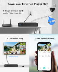 4K 8MP PoE 360° PTZ Wired Security Camera Indoor/Outdoor Human Auto Tracking