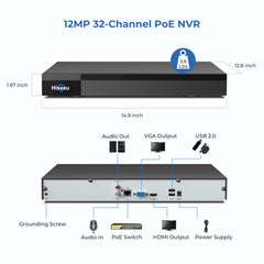 【NO Hard Drive】Hiseeu 32CH 12MP PoE NVR Network Video Recorder for Home Security Camera System, Work with 12MP/8MP/5MP/4MP/3MP/1080P PoE Security Cameras