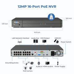【NO Hard Drive】Hiseeu 16CH Extendable 12MP PoE NVR Network Video Recorder, Works with 12MP/8MP/5MP/4MP/3MP/1080P PoE Cameras