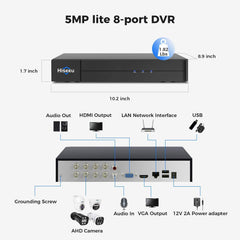 【NO Hard Drive】Hiseeu 3K DVR Security 5MP Digital Video Recorder Advanced for CCTV Security Camera, AHD/TVI/CVI/CVBS/IPC 5 in 1 Hybrid