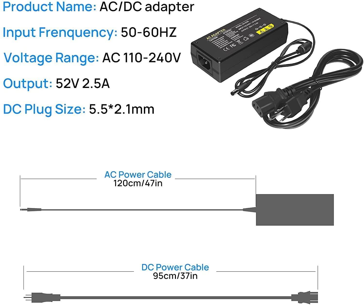 Hiseeu DC 52V 2.5A Power Adapter, AC 100-240V to DC 52V 2.5A Power Cord - Hiseeu
