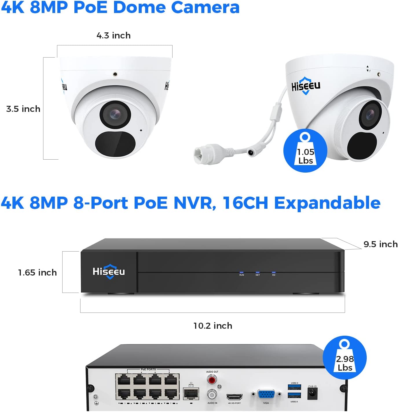 [Expandable 16CH,8MP] 4K/8MP PoE Security Camera System Home Security System  4K IP Security Cameras Outdoor Person/Vehicle Detection Night Vision 4K 8CH H.265 NVR with 3TB HDD for 24/7 Record