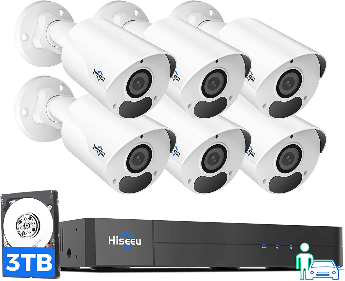 [4K HD+3TB HDD] Hiseeu 4K Security Camera System, PoE Security Camera System w/4pcs IP PoE Cameras, 121° Wide View, IP67 Waterproof, Remote Access, WDR, Person Vehicle Detect, 7/24 Audio Recording