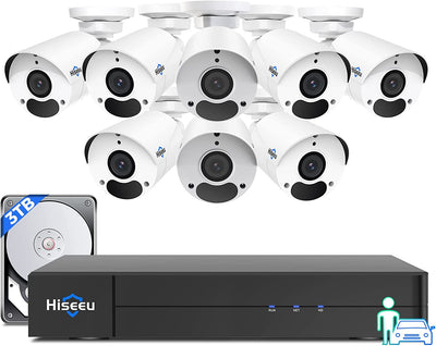 [4K HD+3TB HDD] Hiseeu 4K Security Camera System, PoE Security Camera System w/4pcs IP PoE Cameras, 121° Wide View, IP67 Waterproof, Remote Access, WDR, Person Vehicle Detect, 7/24 Audio Recording