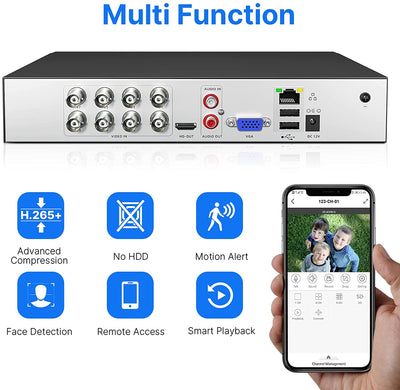8 Channel DVR,Hiseeu 5MP Digital Video Recorder Advanced CCTV DVR for Security Camera,IPC/AHD/TVI/CVI/Analog 5 in 1 Hybrid Digital Video Recorder, Easy Remote Access, No Monthly Fee, No Hard Drive
