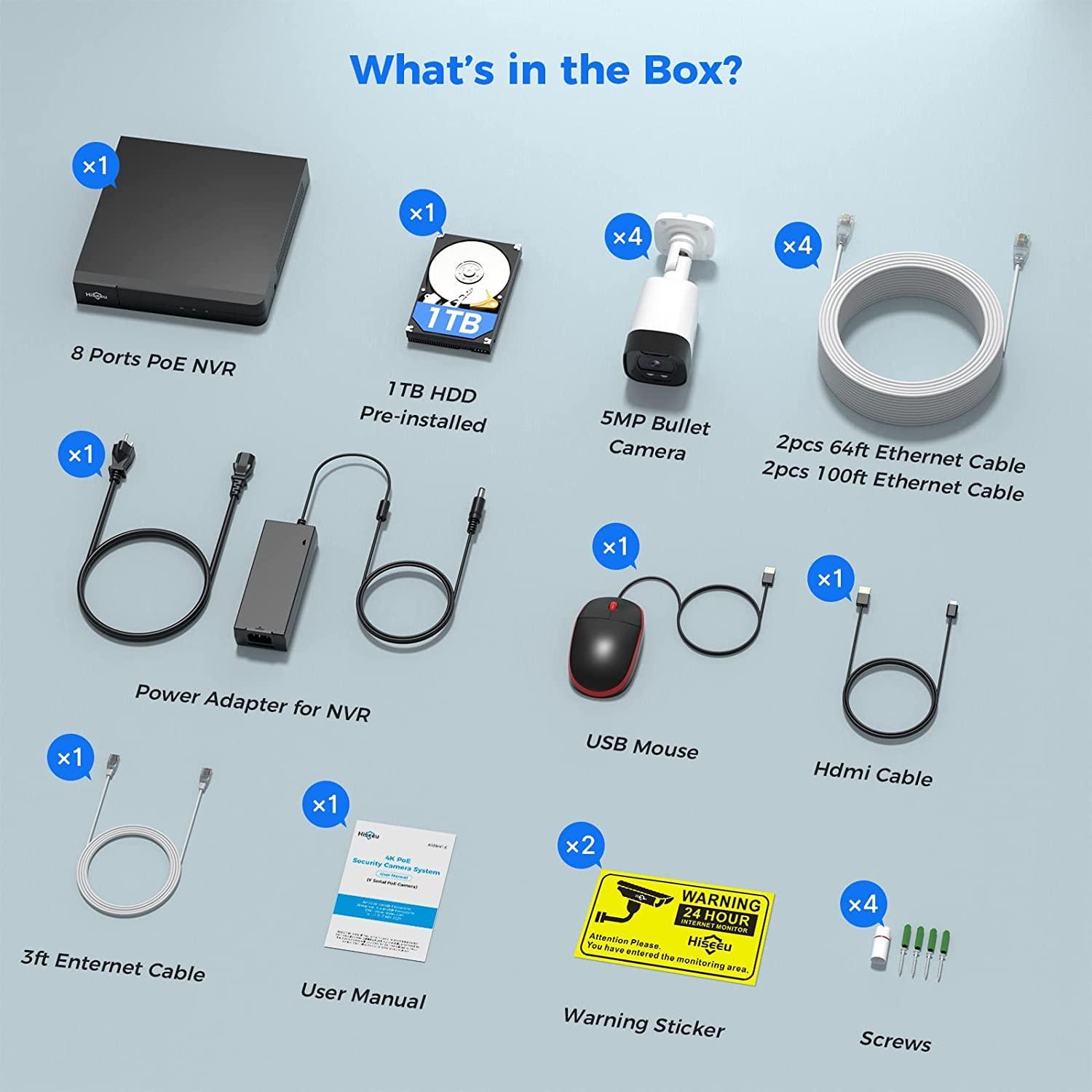 Hiseeu 4K PoE Security Camera System,Vehicle/Human Detect, 8MP NVR 5MP IP Security Camera Outdoor, IP 67Waterproof, Free Motion Alerts, 24/7 Home Surveillance NVR Kit - Hiseeu