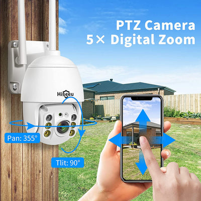 Wireless Security Camera Outdoor, 3MP Color Night Vision WiFi Home Camera Pan&Tilt Motion Detection, Siren/Motion/Light Alarm, 2-Way Audio, Work with Alexa