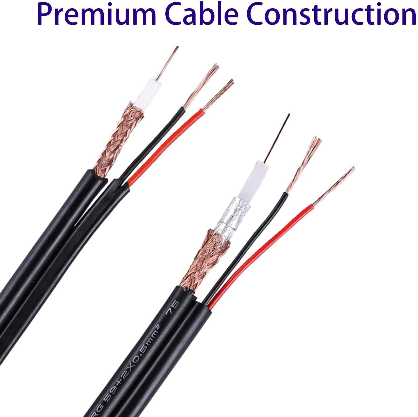 Hiseeu 60Feet BNC Vedio Power Cable Pre-Made Al-in-One Camera Video BNC Cable Wire Cord for Surveillance CCTV Security System with Connectors(BNC Female and BNC to RCA) - Hiseeu