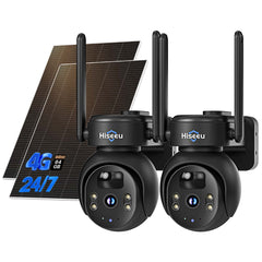 2K 4MP No WiFi 24/7 Recording 4G LTE Cellular Wireless Outdoor 360° PTZ Black Color Camera Solar Powered 64G SD & SIM Card Included